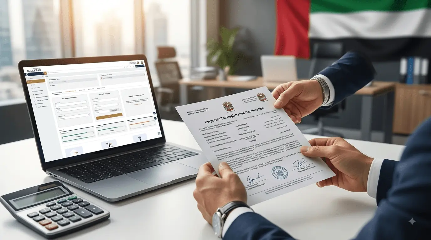 Corporate tax registration confirmation document for a newly formed company in Abu Dhabi