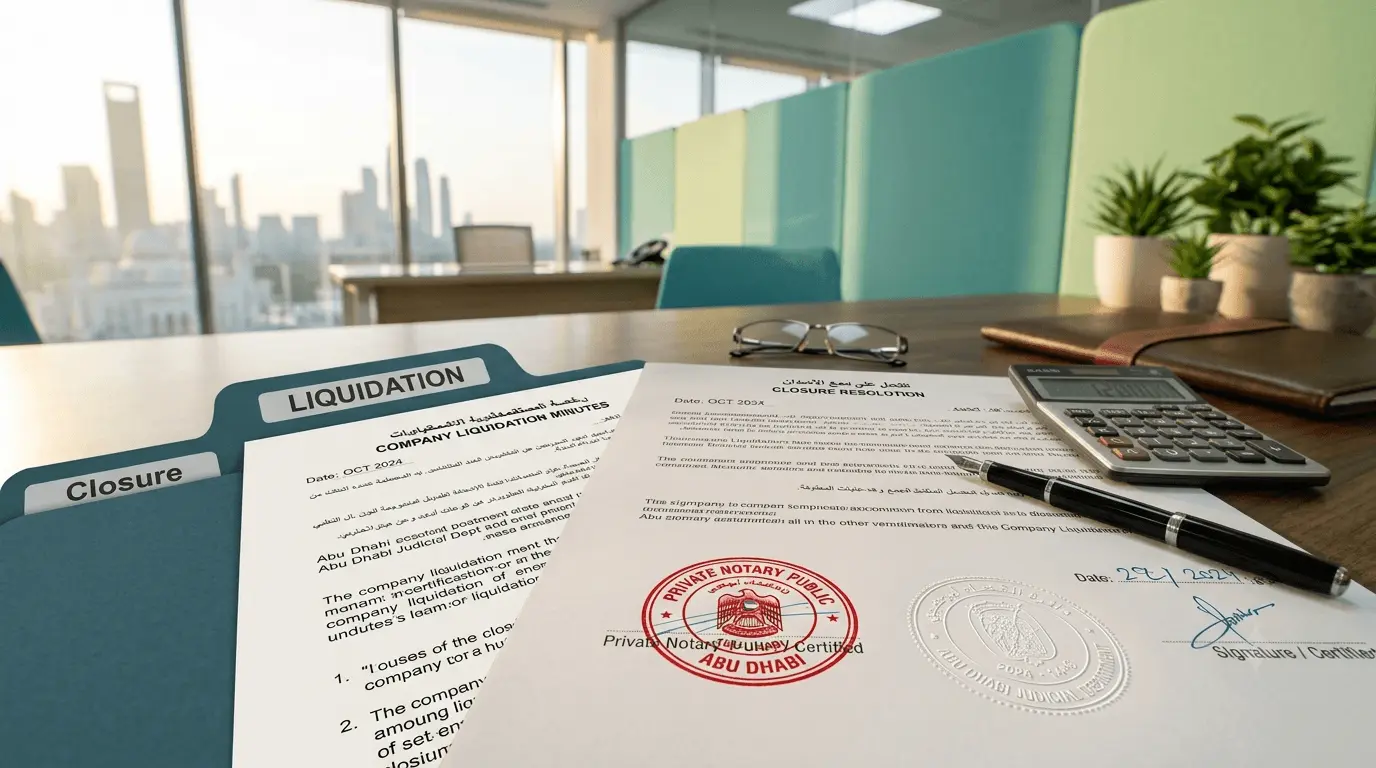Liquidation minutes attestation for private and government agencies in Abu Dhabi