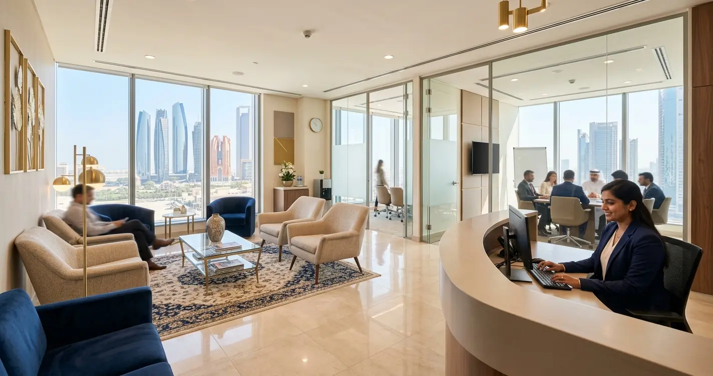 Abu Dhabi Mussaffah commercial district with modern business center buildings