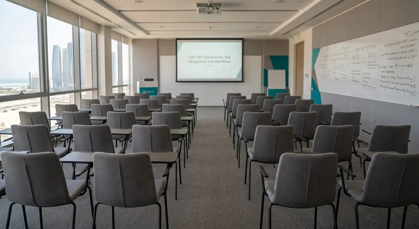 Two-hour UAE VAT training session agenda for 6 October 2026, covering the rule changes, cash payments, supplier verification, e-invoicing phases and the policy writing exercise