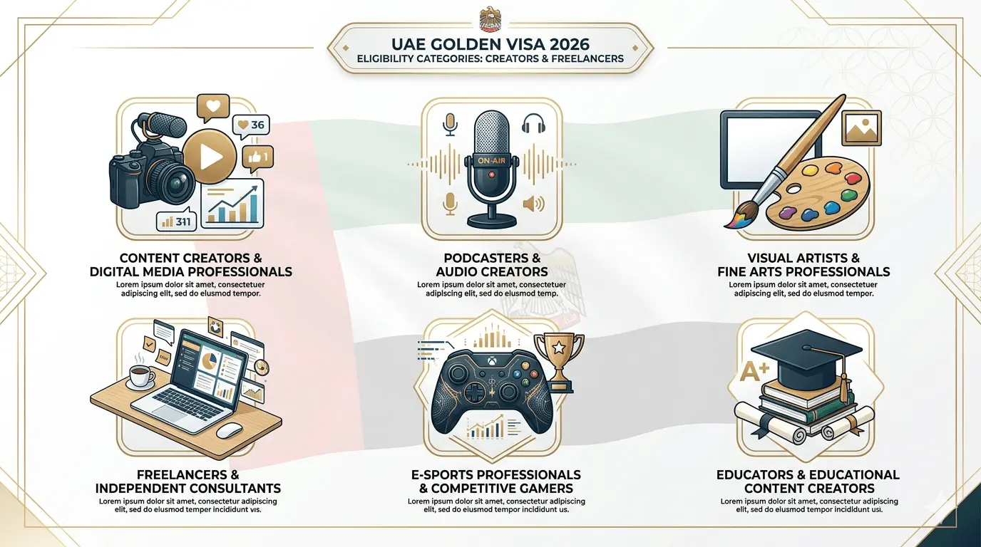 New UAE Golden Visa 2026 categories including content creators influencers freelancers and e-sports professionals