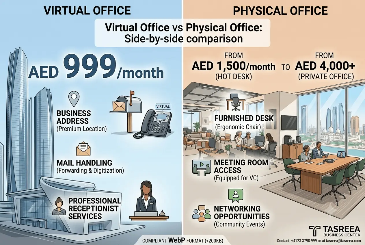 Comparison between virtual office and physical furnished office in Abu Dhabi